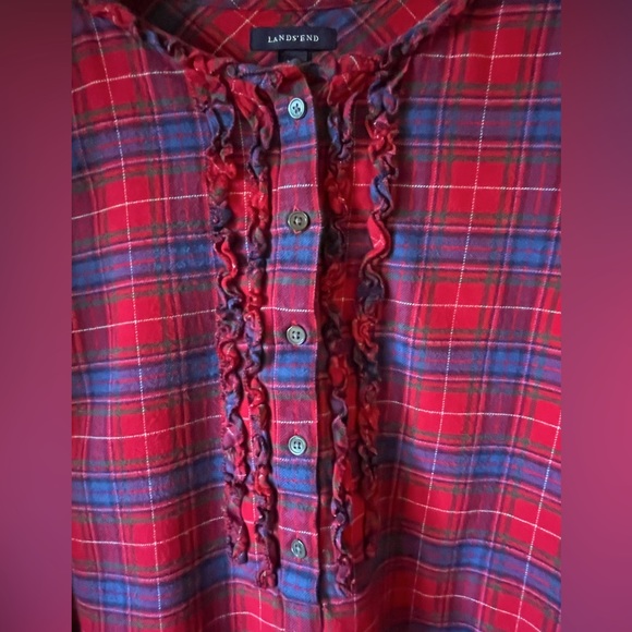 🆕🏕️LANDS’ END Ruffled Plaid Long Sleeve Flannel Shirt - Picture 3 of 6